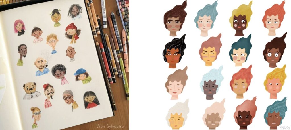 Art from Lilla's Art Recipes: Drawing Faces by Make Art That Sells students Wen Sylvestre (left) and Maruga Koops (right) Art from Lillas Art Recipes: Drawing Faces by Make Art That Sells students Wen Sylvestre (left) and Maruga Koops (right)