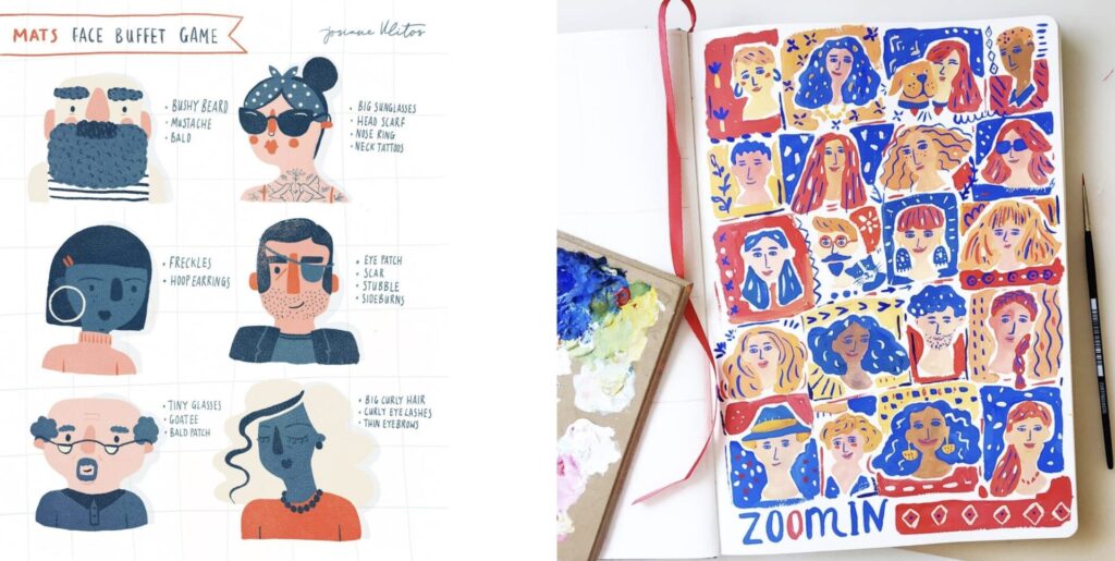 Art from Lilla’s Art Recipes: Drawing Faces by Make Art That Sells students Josiane Vlitos (left) and Anna Ivanir (right). Art from Lilla’s Art Recipes: Drawing Faces by Make Art That Sells students Josiane Vlitos (left) and Anna Ivanir (right).